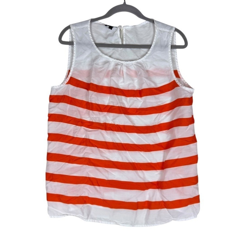 Talbots Top Women 12 Red White Striped Tencel Round Neck Sleeveless Keyhole Back